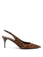 Matchesfashion.com Saint Laurent - Lexi Leopard-print Suede Slingback Pumps - Womens - Leopard