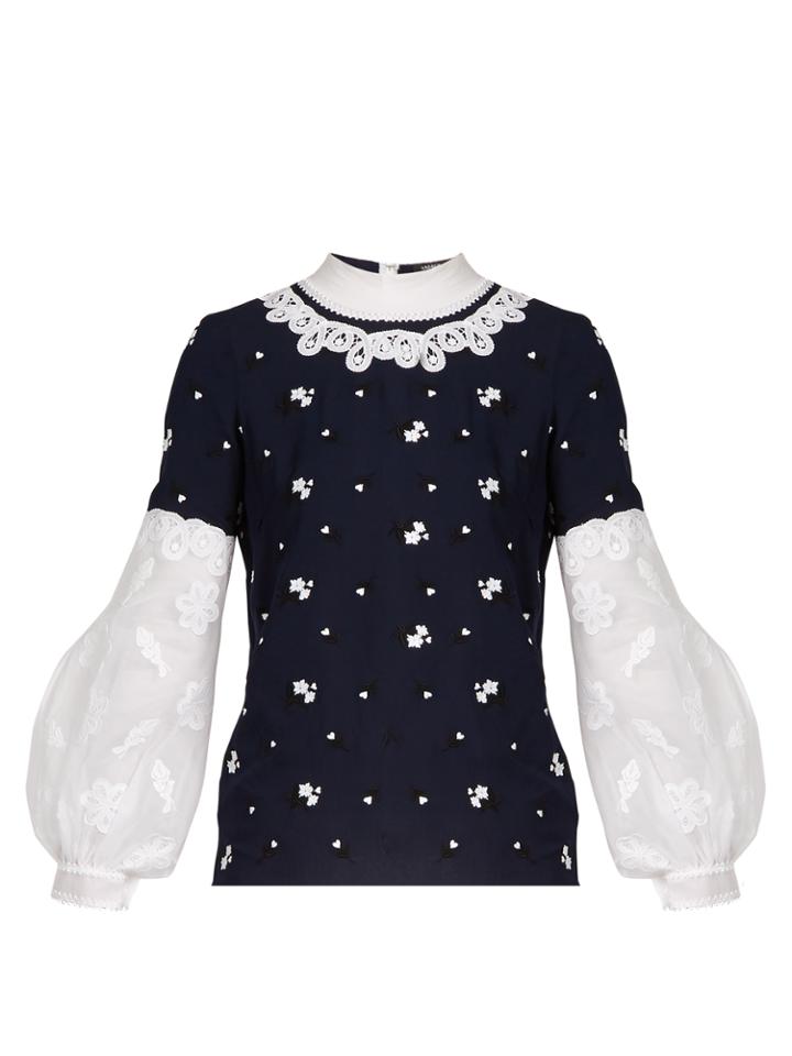 Andrew Gn Floral-embroidered Silk-blend Blouse