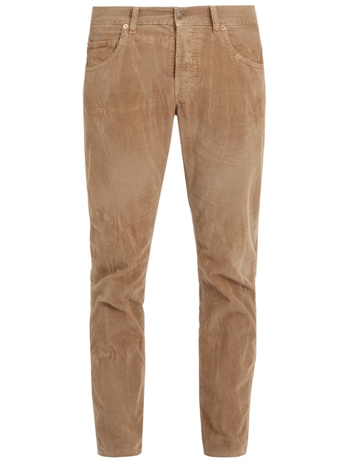 Gucci Bee-embroidered Slim-leg Corduroy Trousers