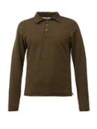 Matchesfashion.com Inis Mein - Spread-collar Knitted-linen Polo Shirt - Mens - Khaki