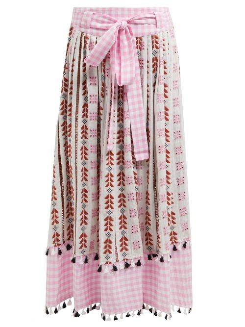 Matchesfashion.com Dodo Bar Or - Antonella Embroidered Cotton Skirt - Womens - Pink Multi