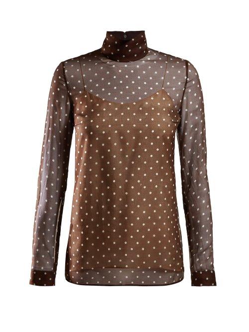 Matchesfashion.com Prada - Polka Dot Chiffon Blouse - Womens - Brown Multi