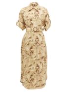 Matchesfashion.com Zimmermann - Super Eight Palm-print Linen Shirt Dress - Womens - Yellow Print