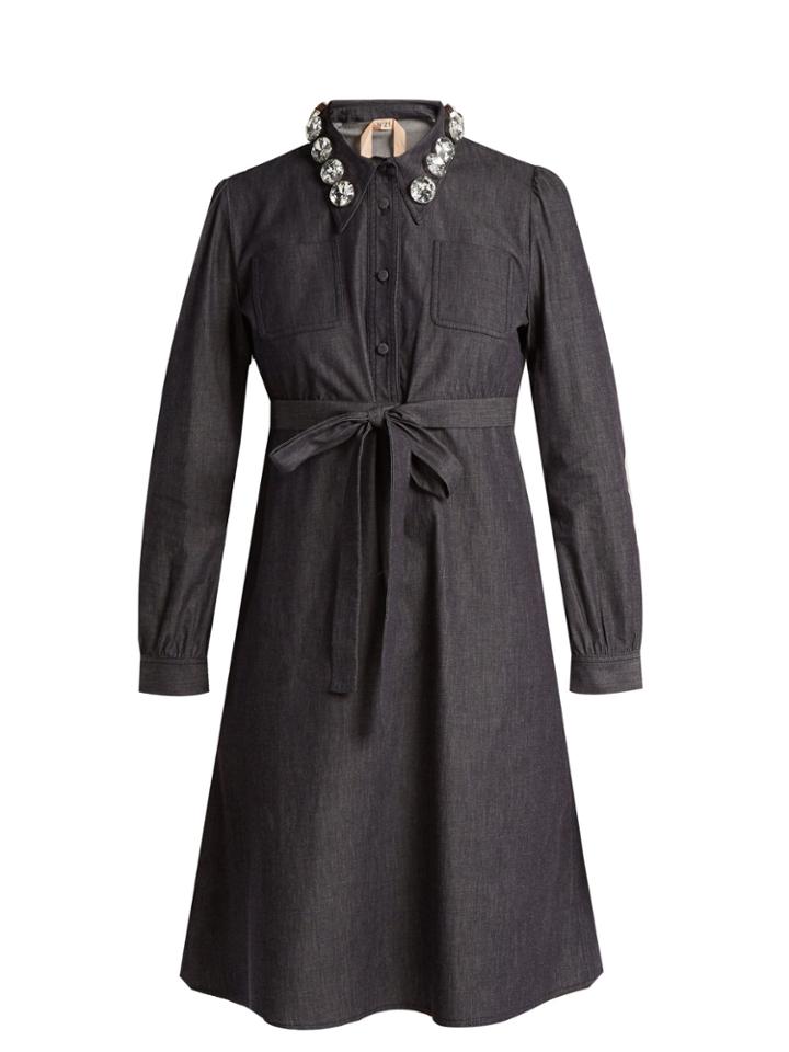 No. 21 Crystal-embellished Cotton-chambray Shirtdress