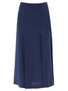 Three Graces London - Wilma Slit-hem Linen Midi Skirt - Womens - Dark Blue