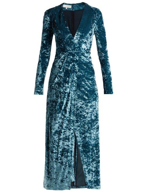 Matchesfashion.com Galvan - Cloud Hammered Velvet Dress - Womens - Blue