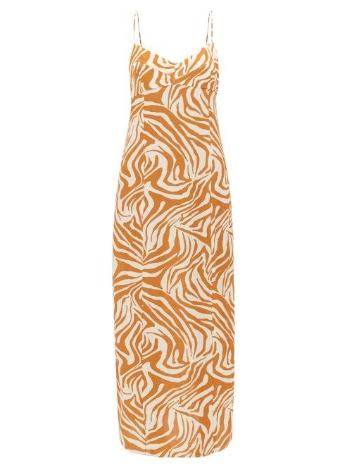 Haight - Beca Zebra-print Poplin Slip Dress - Womens - Brown White