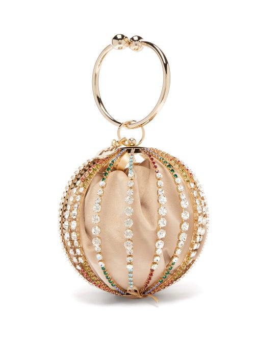 Matchesfashion.com Rosantica By Michela Panero - Urania Crystal Cage Velvet Pouch Clutch Bag - Womens - Gold Multi