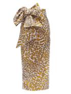 Matchesfashion.com Halpern - Bow-embellished Leopard-jacquard Linen-blend Skirt - Womens - Black Gold