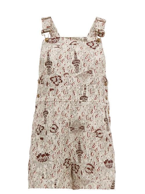 Matchesfashion.com Sir - Stella Print Linen Short Dungarees - Womens - Beige
