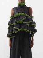 Noir Kei Ninomiya - Ruffled Backless Mesh Top - Womens - Black Yellow