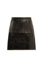 Miu Miu Fringe-trimmed Leather Mini Skirt