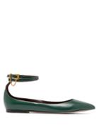 Matchesfashion.com Valentino - Chain Strap Point Toe Leather Flats - Womens - Dark Green