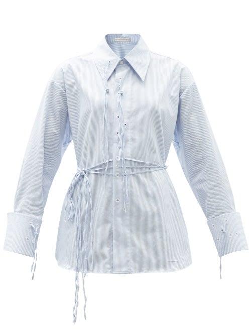 Matchesfashion.com Palmer//harding - I Love You Braille-eyelet Striped Cotton Shirt - Womens - Blue White