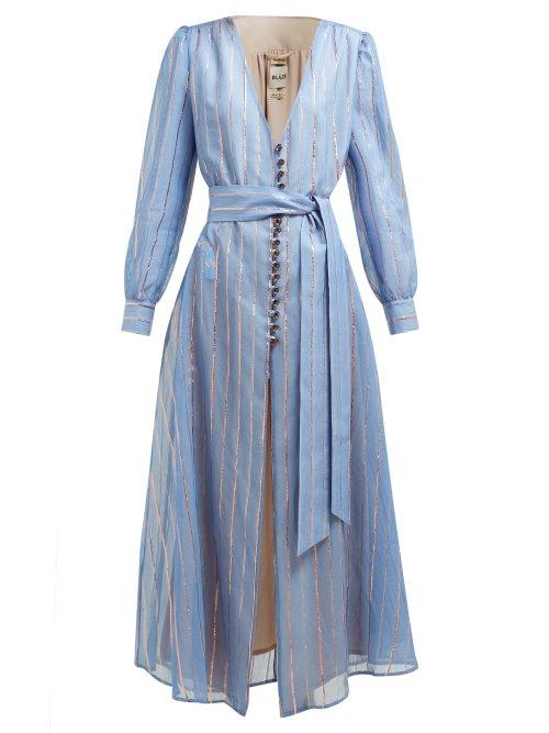 Matchesfashion.com Blaz Milano - Medusa Striped Cotton Blend Gauze Dress - Womens - Blue Stripe