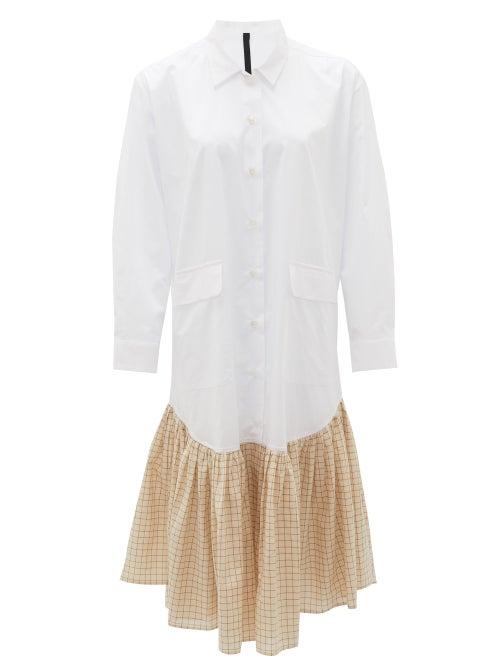Matchesfashion.com Sara Lanzi - Checked Ruffled-hem Cotton Shirt Dress - Womens - White Multi