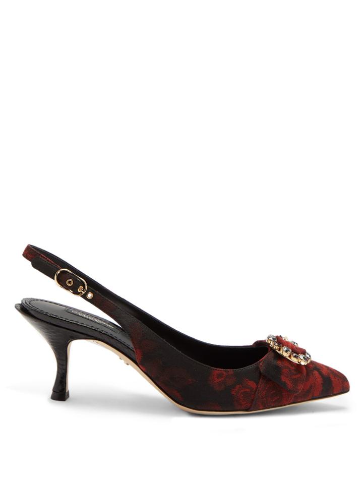Dolce & Gabbana Crystal-buckle Slingback Jacquard Pumps