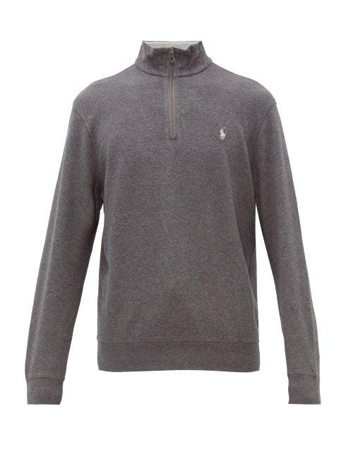 Matchesfashion.com Polo Ralph Lauren - Logo Embroidered Cotton Blend Sweatshirt - Mens - Grey