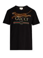 Gucci Jumping Leopard-appliqu Crew-neck Cotton T-shirt