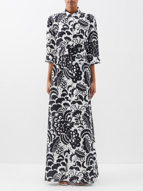 Evi Grintela - Valerie Floral-print Linen-blend Maxi Dress - Womens - Black White