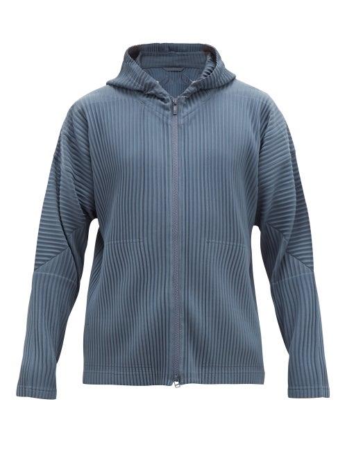 Matchesfashion.com Homme Pliss Issey Miyake - Zip Through Pleated Hooded Sweatshirt - Mens - Blue