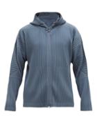 Matchesfashion.com Homme Pliss Issey Miyake - Zip Through Pleated Hooded Sweatshirt - Mens - Blue