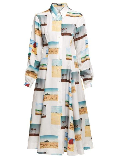 Matchesfashion.com Calvin Klein 205w39nyc - Postcard Print Silk Shirtdress - Womens - White Multi