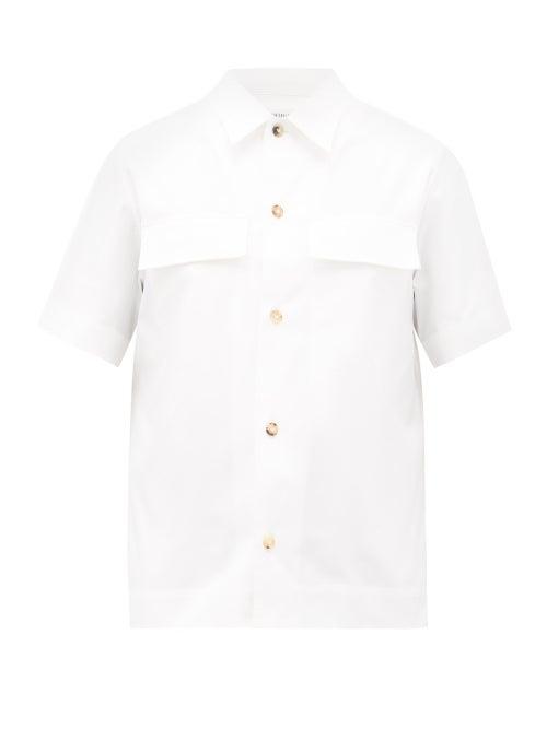 Matchesfashion.com Bottega Veneta - Short-sleeve Cotton-blend Poplin Shirt - Mens - White