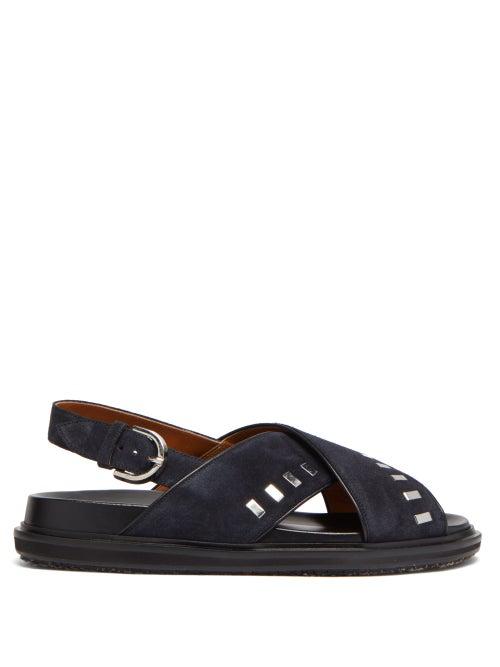 Mens Shoes Marni - Jonny Studded Leather Fussbett Sandals - Mens - Navy