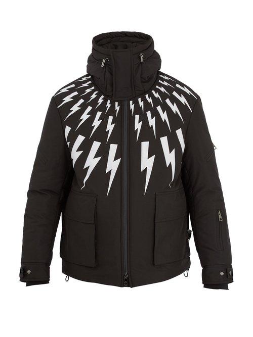 Matchesfashion.com Neil Barrett - Lightning Bolt Print Hooded Ski Jacket - Mens - Black White