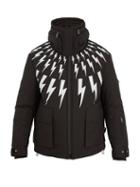 Matchesfashion.com Neil Barrett - Lightning Bolt Print Hooded Ski Jacket - Mens - Black White