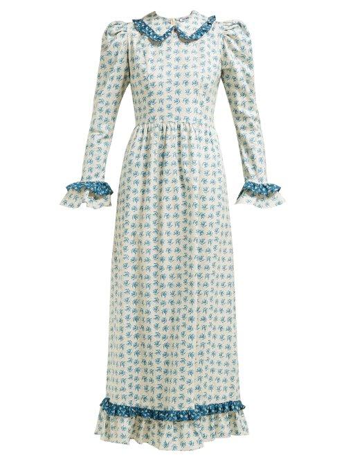 Matchesfashion.com Batsheva - Ruffled Floral Print Cotton Dress - Womens - Cream Multi
