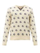 Mens Rtw Gucci - V-neck Gg-jacquard Cotton Sweater - Mens - White