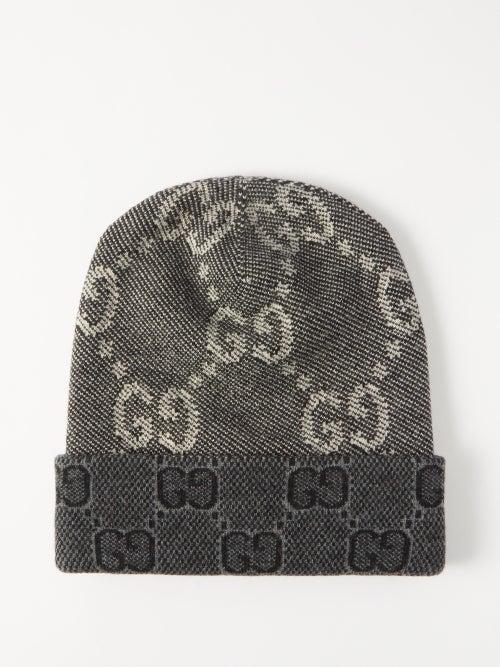 Gucci - Gg-jacquard Wool Beanie - Mens - Grey White