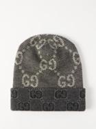 Gucci - Gg-jacquard Wool Beanie - Mens - Grey White