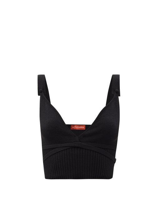 Matchesfashion.com Altuzarra - Briallen V-neck Knit Cropped Top - Womens - Black