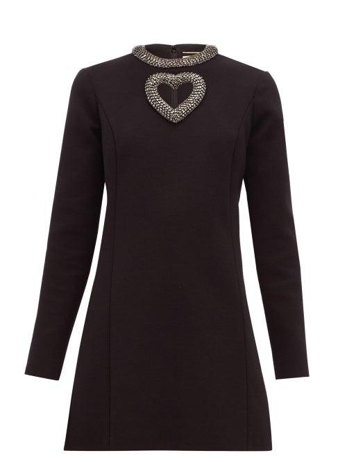 Matchesfashion.com Saint Laurent - Crystal Embellished Wool Blend Mini Dress - Womens - Black Multi