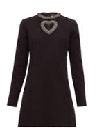 Matchesfashion.com Saint Laurent - Crystal Embellished Wool Blend Mini Dress - Womens - Black Multi