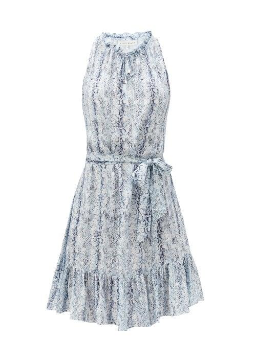 Matchesfashion.com Heidi Klein - Ruffled Snake-print Crepe Dress - Womens - Blue Print