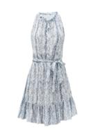 Matchesfashion.com Heidi Klein - Ruffled Snake-print Crepe Dress - Womens - Blue Print