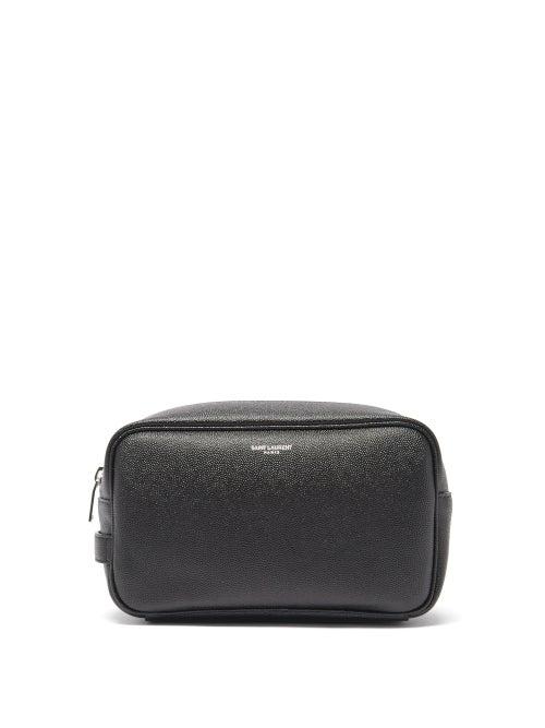 Matchesfashion.com Saint Laurent - Logo-print Leather Wash Bag - Mens - Black