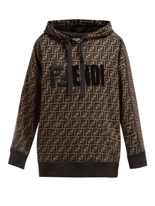 Matchesfashion.com Fendi - Ff Logo Print Cotton Hooded Sweatshirt - Womens - Brown Multi