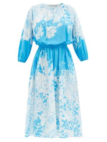 Mary Katrantzou Mary-mare - Carpacia Floral-print Cotton-blend Poplin Dress - Womens - Blue Print