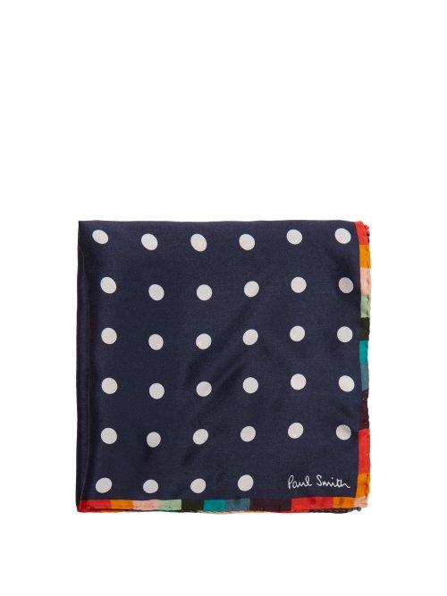 Matchesfashion.com Paul Smith - Artist Stripe Polka Dot Print Silk Pocket Square - Mens - Navy