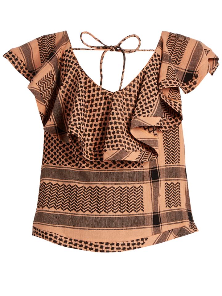 Cecilie Copenhagen Ruffled Scarf-jacquard Cotton Top