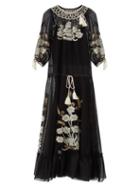 Matchesfashion.com Redvalentino - Floral-embroidered Gauze Maxi Dress - Womens - Black