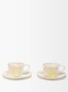 Bernadette - Set Of Two Romantic Stoneware Cups And Saucers - Womens - Multi