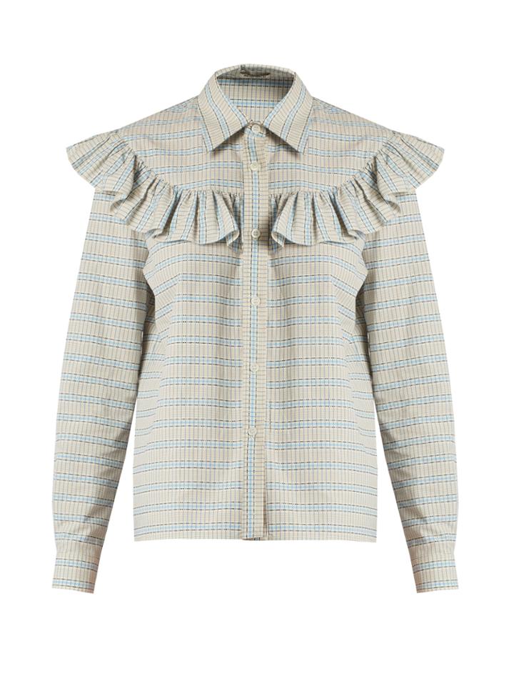 Miu Miu Ruffle-trimmed Checked Cotton Shirt