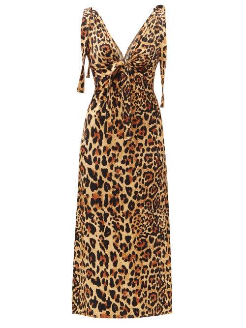 Matchesfashion.com Paco Rabanne - Knotted-shoulder Leopard-print Jersey Dress - Womens - Leopard
