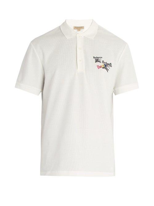 Matchesfashion.com Burberry - Rainbow Logo Embroidered Cotton Piqu Polo Shirt - Mens - White